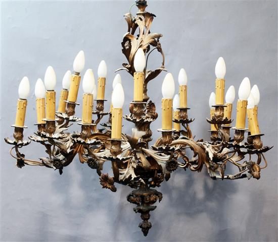 A 19th century ormolu five branch chandelier, width 34in.